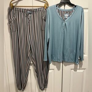 2 Pc PJ Set by ECHO 🩵🩶🩷 Blue, Gray & Pink Striped, Coordinated Pajama Set
